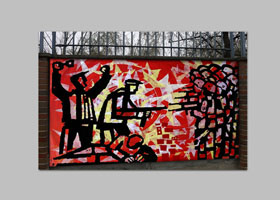 projekt muralu BARYKADA z wykorzystaniem grafiki Stanisława Czajki